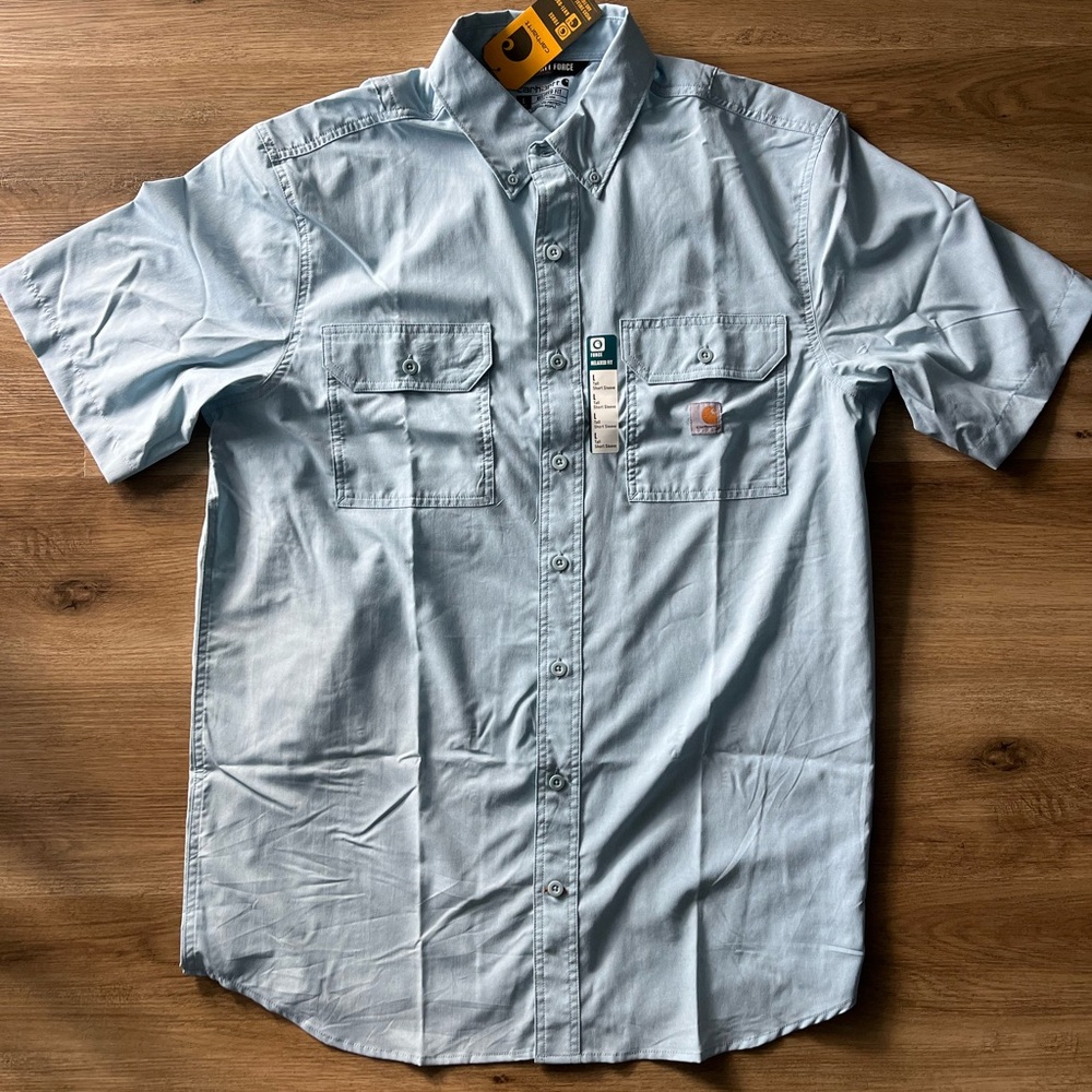 Carhartt Men's Tall Relaxed Fit Lightweight Blue Short Sleeve Button Down Shirt